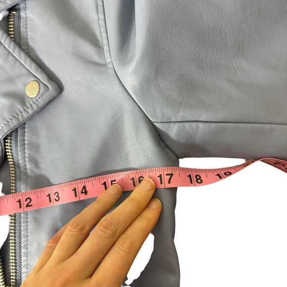 Levi's Belted Faux Leather Motorcycle Jacket Dusty Blue Size Small NWT - Picture 6 of 9